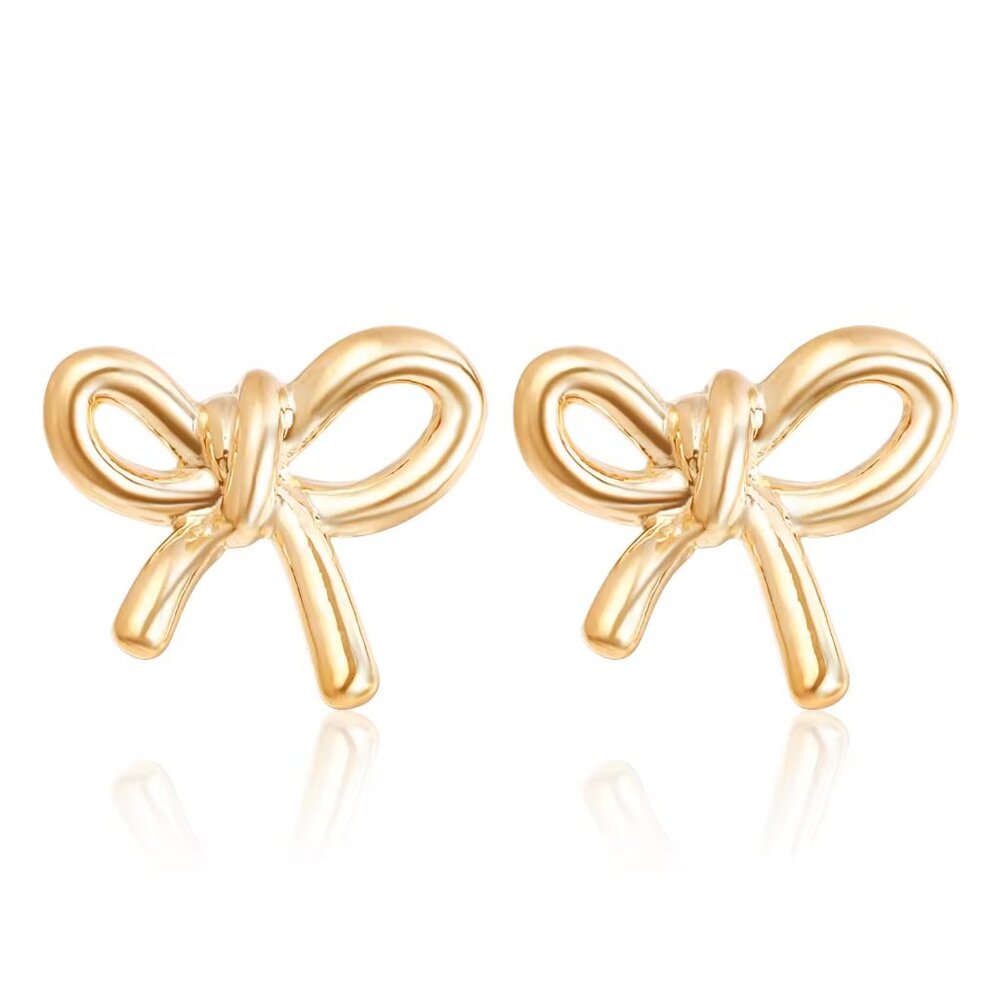 Gold or Silver Color Small Bow Earrings Statement Bowknot Stud Earring